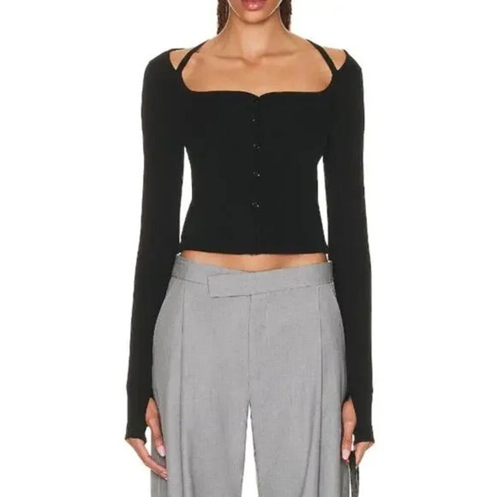 helmut lang square neck cardigan - black